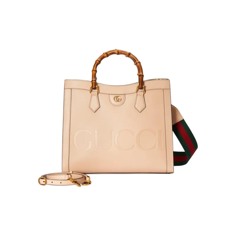 GUCCI Diana Leather Tote Bag Shopping Bag Shoulder Bag Crossbody Bag Handbag Medium Size Women's Light Beige-2