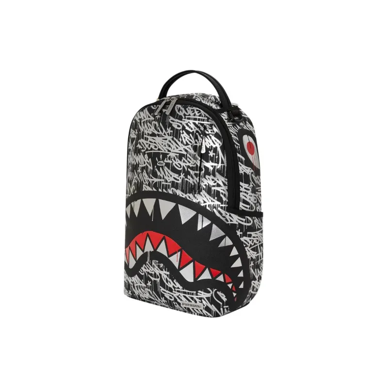 SPRAYGROUND Artificial Leather Backpack Unisex Black & Silver & Red-2