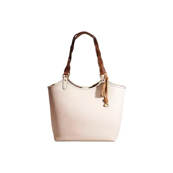 COACH Day Polished Pebble Leather Tote Bag, Shopping Bag, Shoulder Bag, Handbag Large Size Women's Brass & Chalk