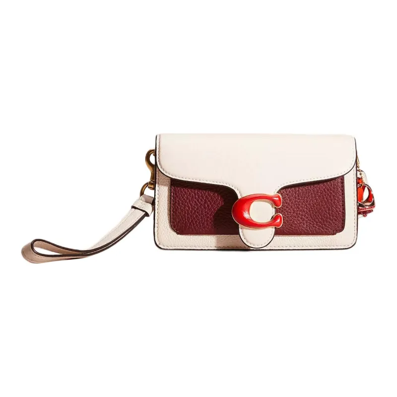 COACH Tabby Polished Pebbled Leather Clutches Shoulder Bag Crossbody Bag Small Size Women's White & Red-0