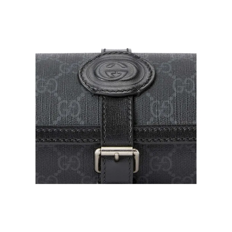 GUCCI Canvas With Leather Binding Wrist Watches Storage Bags Men's Black-7