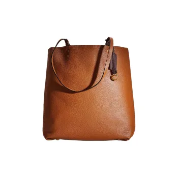 COACH Plaza Polished Pebbled Leather Tote Bag Shopping Bag Handbag Shoulder Bag Women's Brass With Ochre Accents