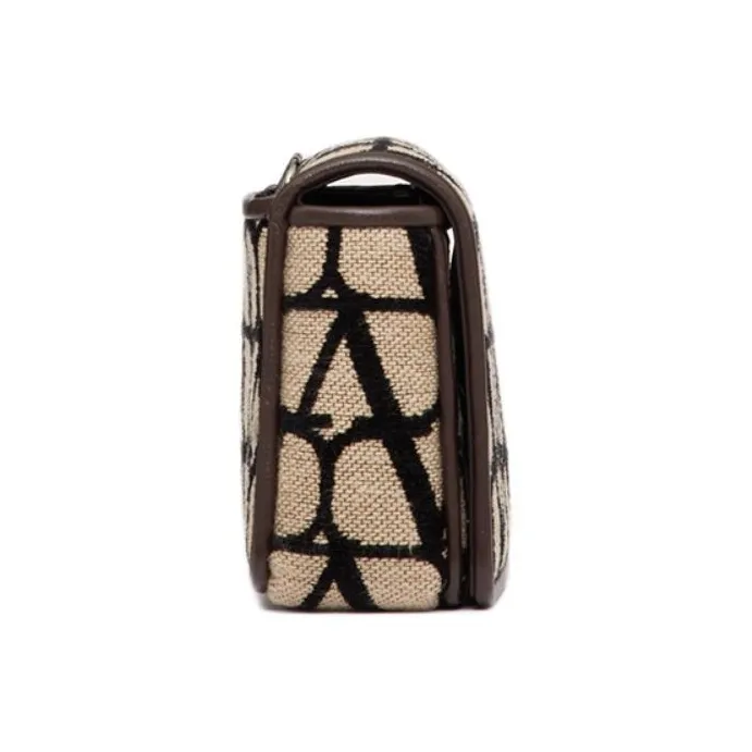 Valentino GARAVANI Calfskin Detail One Shoulder Crossbody Clutches Men's Black & Beige-2