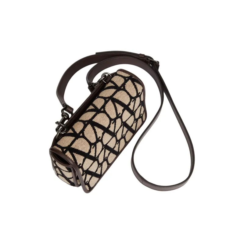 Valentino GARAVANI Calfskin Detail One Shoulder Crossbody Clutches Men's Black & Beige-4