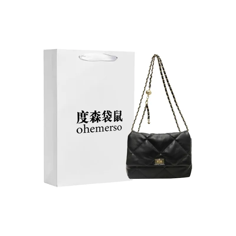 Dusen Kangaroo PU Stylish Versatile Chain Solid Color Crossbody Bag Regular Women's Black-0