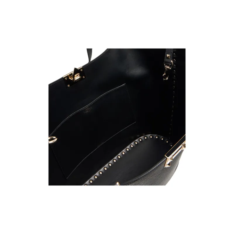 Valentino Rockstud Calfskin Tote Bag, Shopping Bag, Shoulder Bag, Handbag Women's Black-3