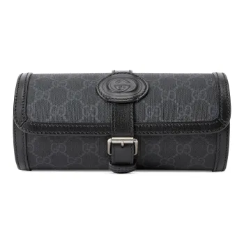 GUCCI Canvas With Leather Binding Wrist Watches Storage Bags Men's Black