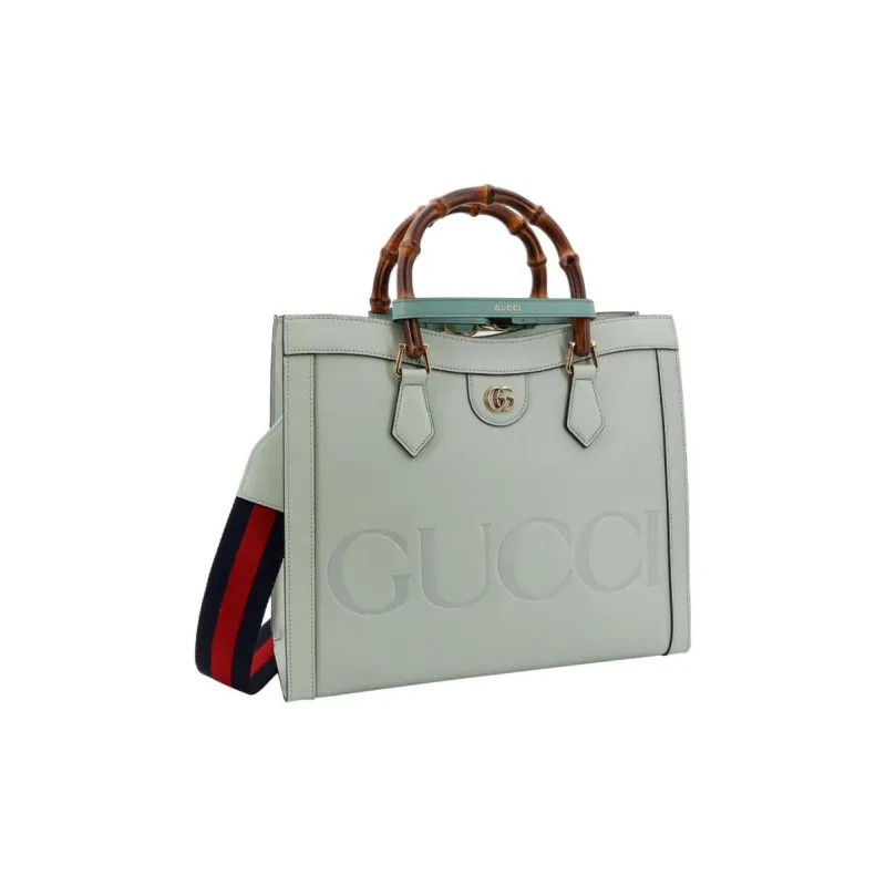 GUCCI Diana Leather Tote Bag Shopping Bag Shoulder Bag Crossbody Bag Handbag Medium Size Women's Gray Green-1