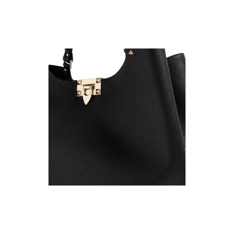 Valentino Rockstud Calfskin Tote Bag, Shopping Bag, Shoulder Bag, Handbag Women's Black-2