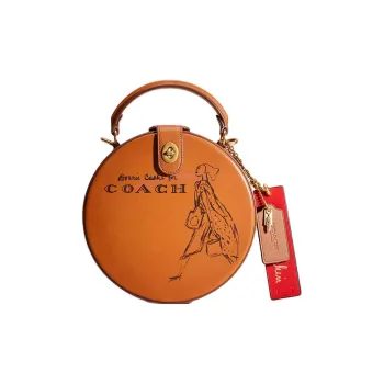 COACH City Glove Tanning Small Round Bag Portable Crossbody Bag Shoulder Bag Small Size Women's Brown