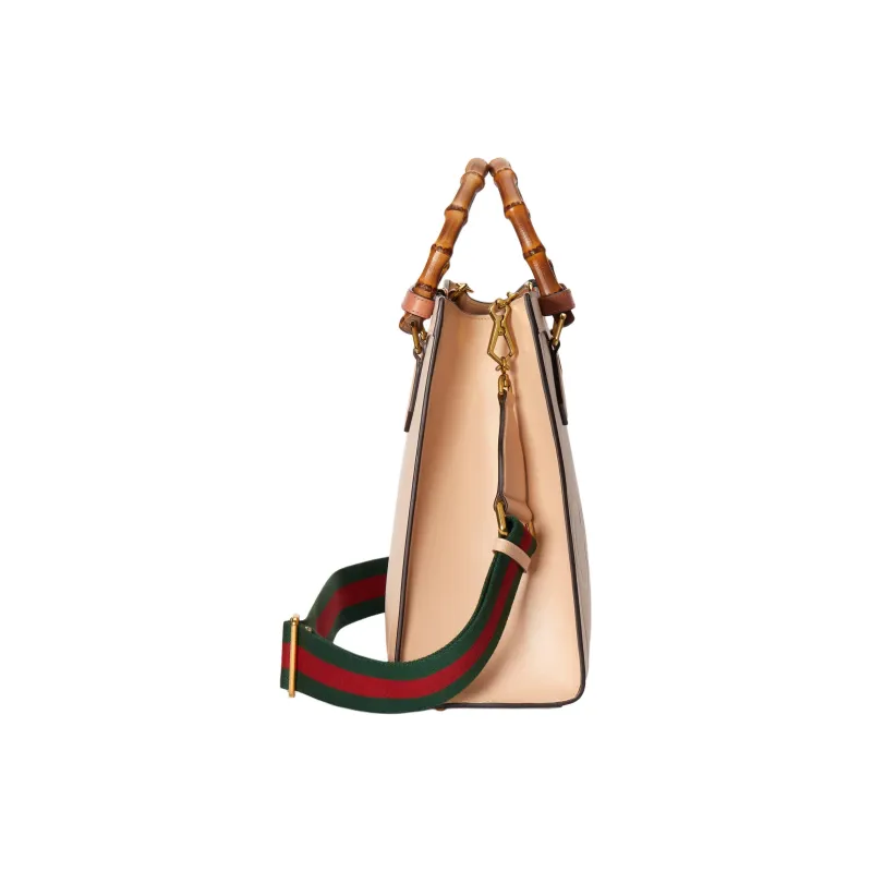 GUCCI Diana Leather Tote Bag Shopping Bag Shoulder Bag Crossbody Bag Handbag Medium Size Women's Light Beige-4