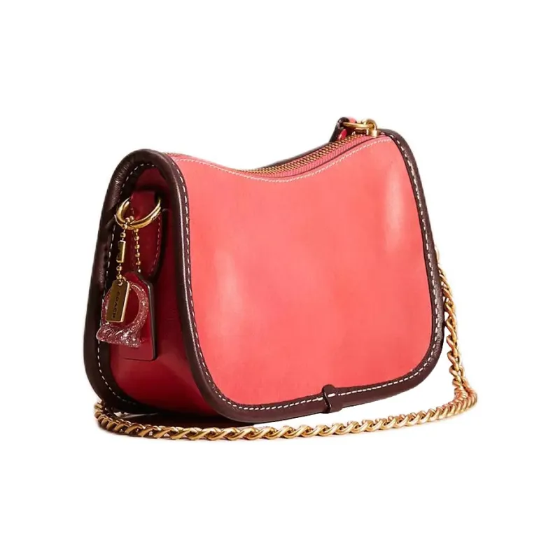 COACH Swinger Natural Leather Handbag, Shoulder Bag Regular Women's Brass & Red Fruit-1