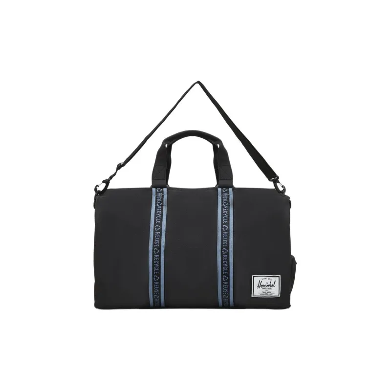 Herschel Recycled Material Shoulder Bag Crossbody Bag Handbag Large Size Unisex Black/Rippling Blue-1
