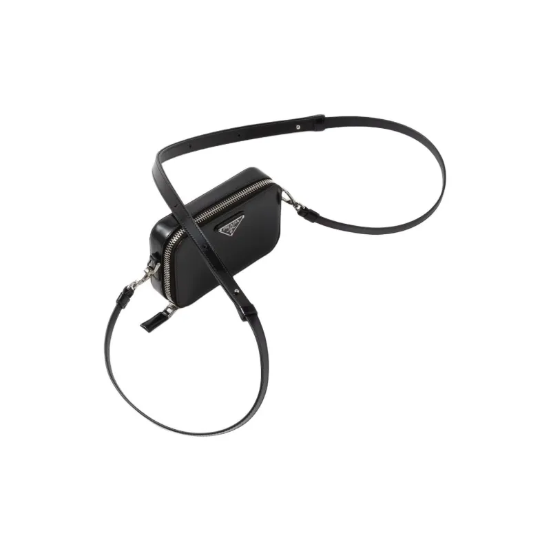 PRADA Leather One Shoulder Crossbody Clutches Mini Men's Black-1