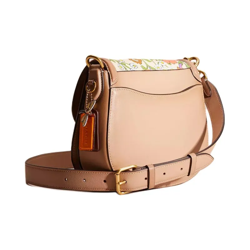 COACH Beat Glove Tanning Saddle Bag Crossbody Shoulder Bag Medium Size Women's Brass Taupe-1