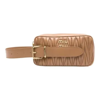 MIU MIU Calfskin Clutch Women's Tan