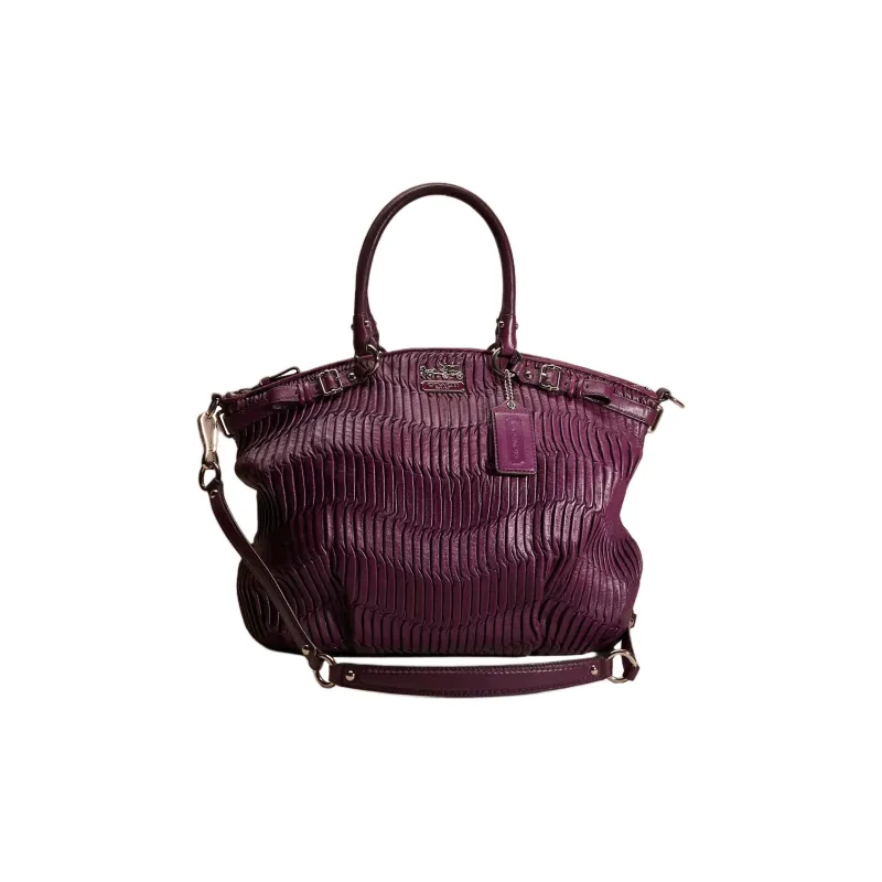 COACH Madison Pleated Leather Handbag Shoulder Bag Crossbody Bag Large Size Women's Silver Eggplant Purple-0