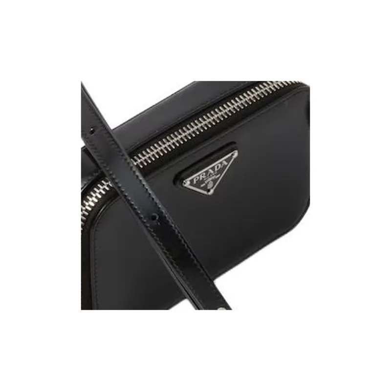 PRADA Leather One Shoulder Crossbody Clutches Mini Men's Black-5