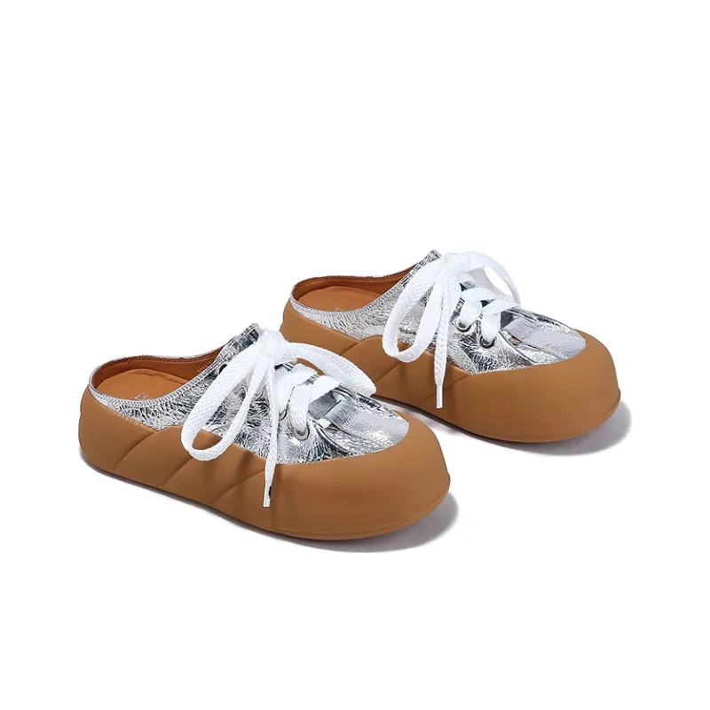 BELLALILY Wrap toe Slippers 4.5cm Women's Silver Gunmetal-3
