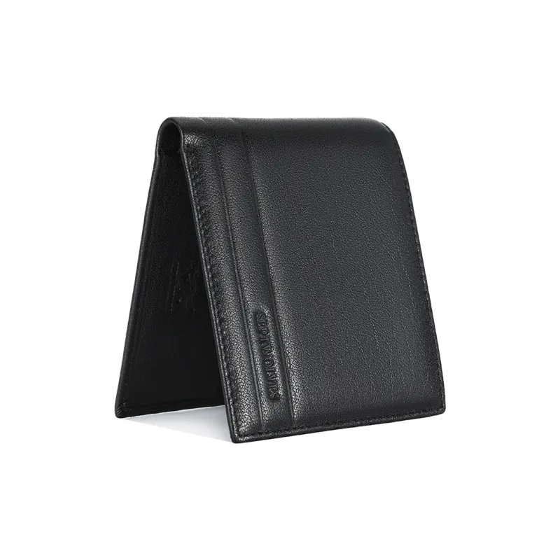 SEPTWOLVES Top Grain Sheepskin Wallets With Money Clip Unisex Black-12