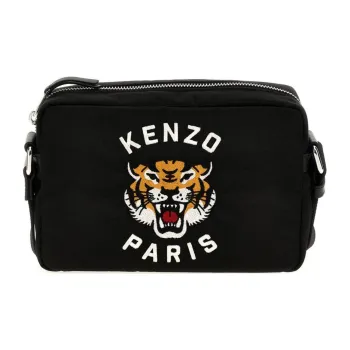 KENZO Logo Embroidered Zip Up Shoulder Bag