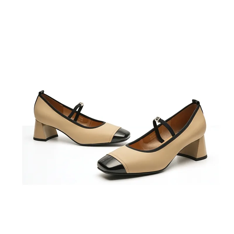 EBLAN Chunky Heel High Heels Women's Apricot-2