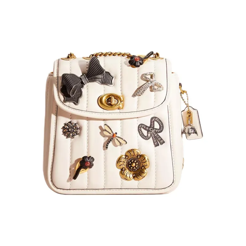COACH Madison Nappa Leather With Smooth Leather Accents Backpack Small Size Women's Brass & Chalk-0