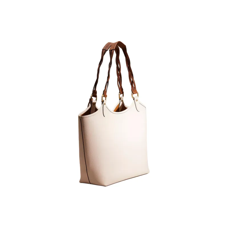COACH Day Polished Pebble Leather Tote Bag, Shopping Bag, Shoulder Bag, Handbag Large Size Women's Brass & Chalk-1