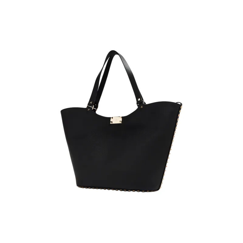 Valentino Rockstud Calfskin Tote Bag, Shopping Bag, Shoulder Bag, Handbag Women's Black-1