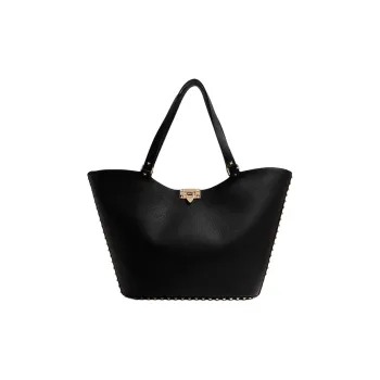 Valentino Rockstud Calfskin Tote Bag, Shopping Bag, Shoulder Bag, Handbag Women's Black