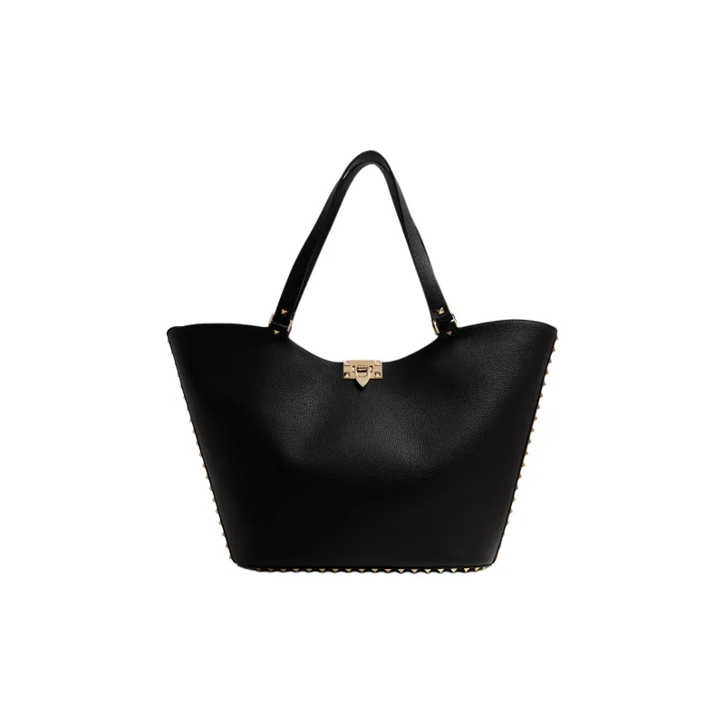 Valentino Rockstud Calfskin Tote Bag, Shopping Bag, Shoulder Bag, Handbag Women's Black-0