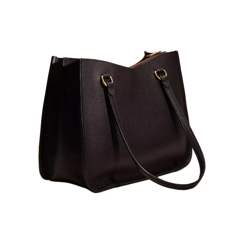 COACH Tyler Polished Pebbled Leather Tote Bag Shopping Bag Shoulder Bag Handbag Large Size Women's Brass & Black-1
