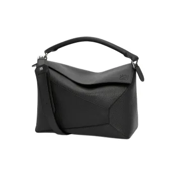 LOEWE Puzzle Grained Calfskin Handbag, Shoulder Bag, Crossbody Bag Large Size Men's Black