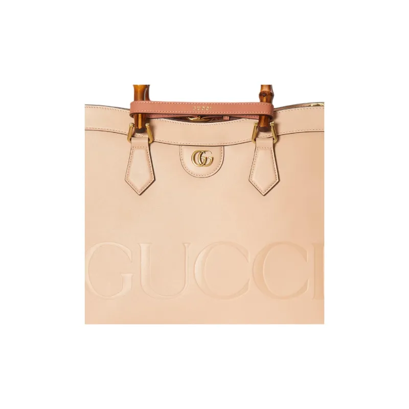 GUCCI Diana Leather Tote Bag Shopping Bag Shoulder Bag Crossbody Bag Handbag Medium Size Women's Light Beige-9