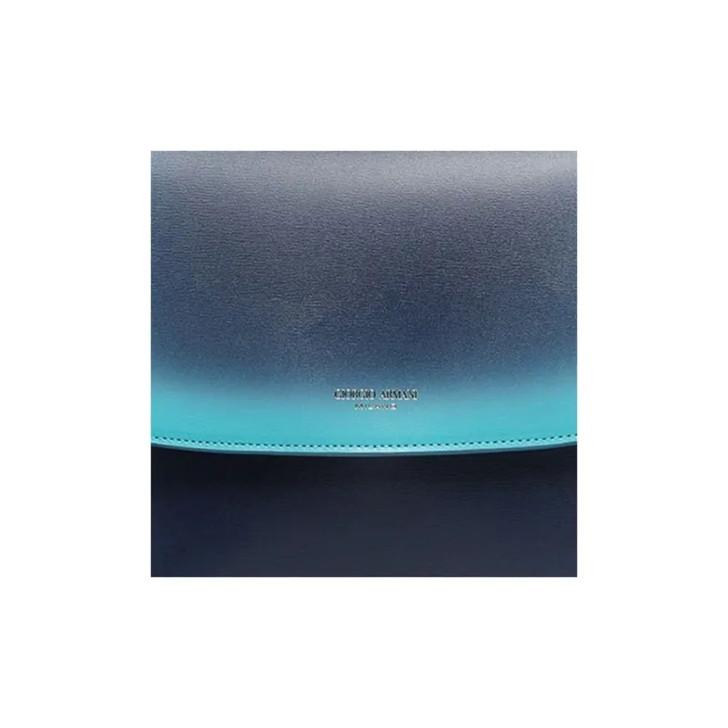 GIORGIO ARMANI Cow Leather Handbag Shoulder Bag Women's Navy With Mint Green Accents-2