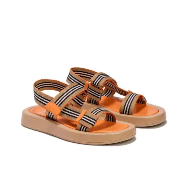 Burberry Icon Stripe Stap Sandals Beige Orange Lambskin Women's-1