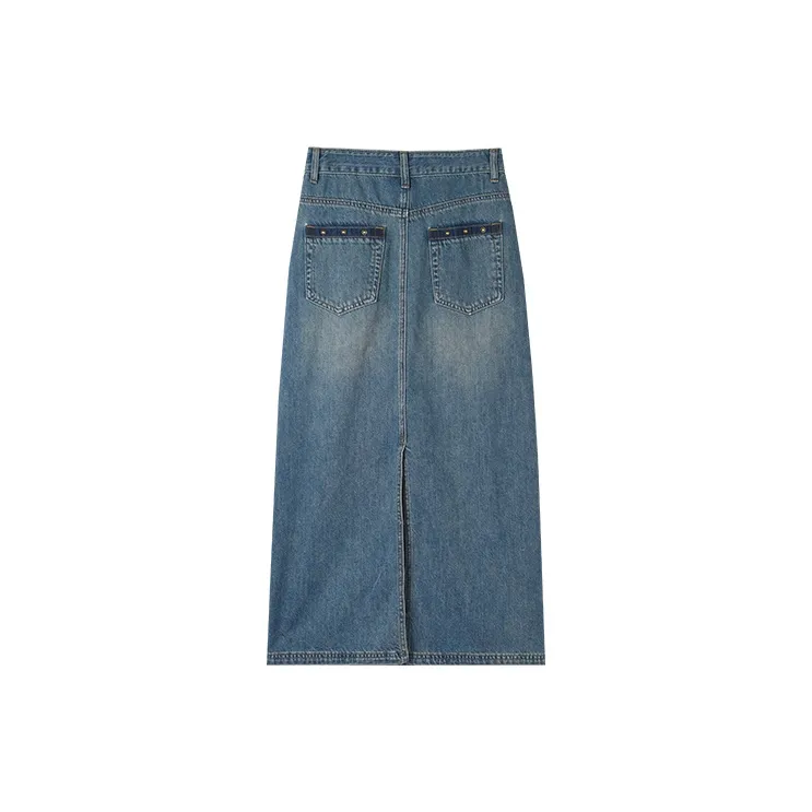 HIPPIEMISS Denim Long Skirts Women's Vintage Blue-1