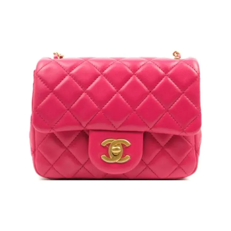 CHANEL Little Golden Ball Lambskin Flap Bag, Shoulder Bag, Crossbody Bag Mini Women's Rose Red & Deep Pink-1