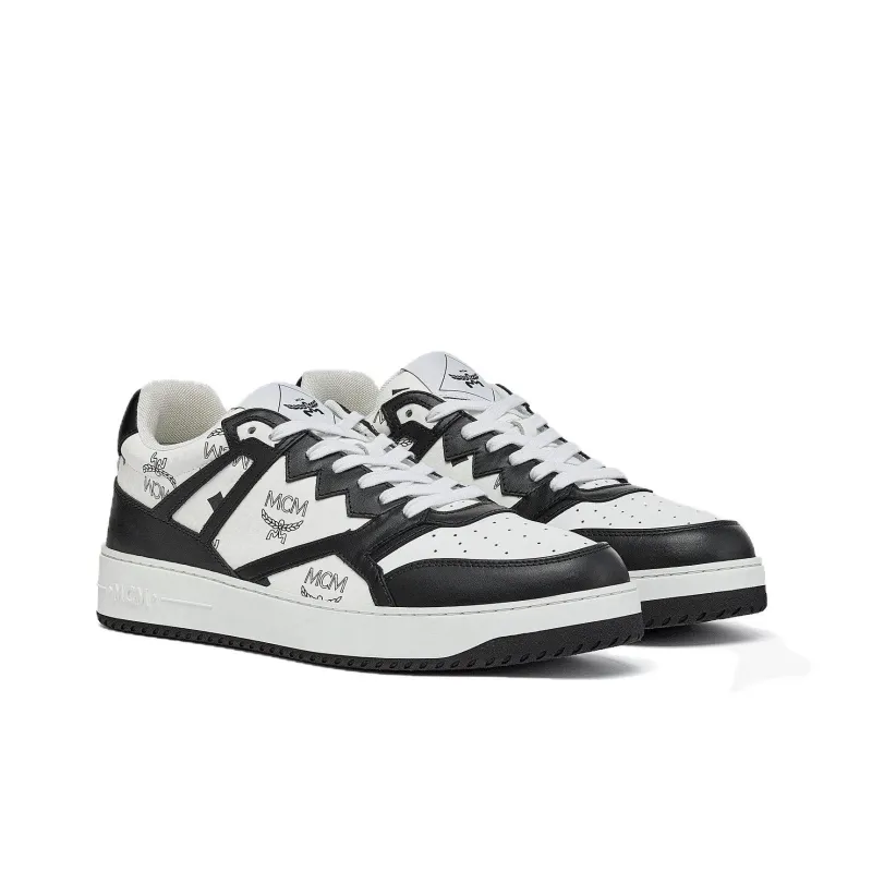 MCM Visetos Low Top Skateboard Shoes Men's Black White-1