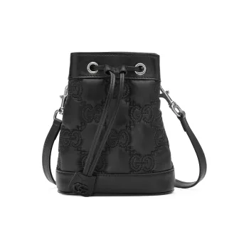 GUCCI GG Matelassé Nylon Leather Bucket Bag, Shoulder Bag, Crossbody Bag Mini Women's Black
