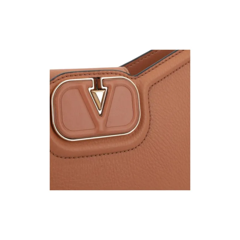 Valentino Vlogo Grained Calfskin Portable Crossbody Bag Shoulder Bag Women's Brown-3