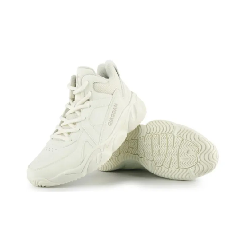 QIAODAN Anti-Slip Wear-Resistant High-Top Basketball Shoes Women's Ivory/Float Stone Color-2