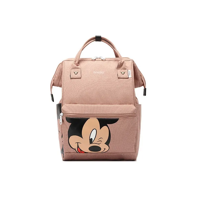 Disney Nylon Backpack Unisex Light Gray Pink Black-2