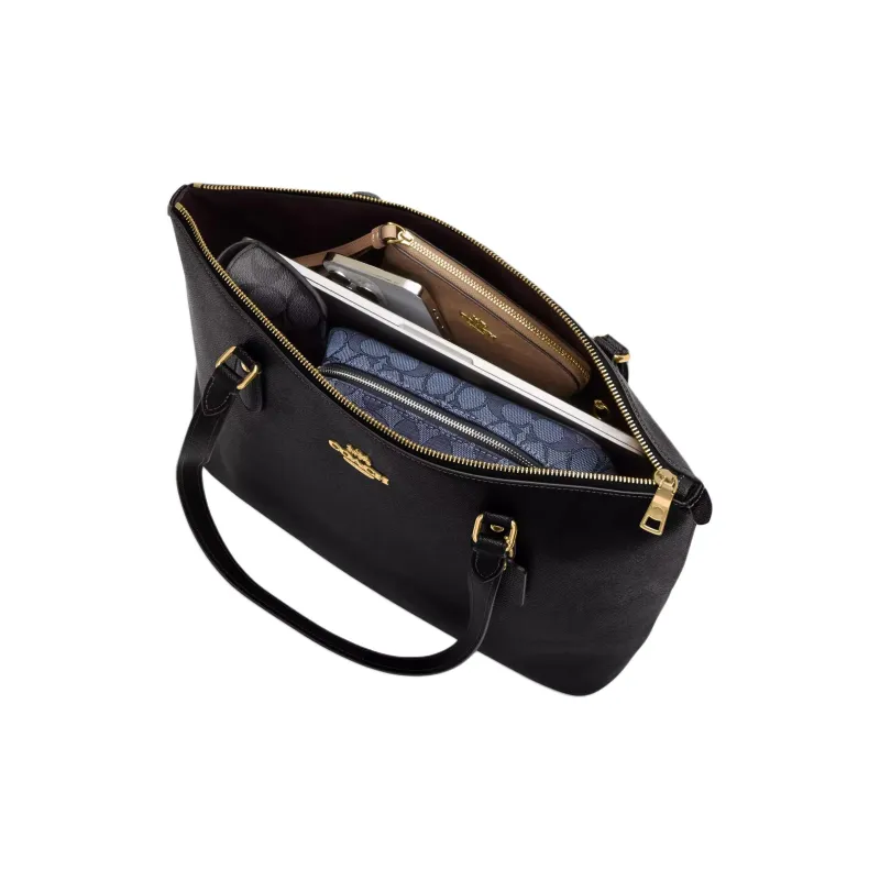 COACH Gallery Cross Grain Leather Tote Bag, Shopping Bag, Shoulder Bag, Handbag Tubas Women's Black-3