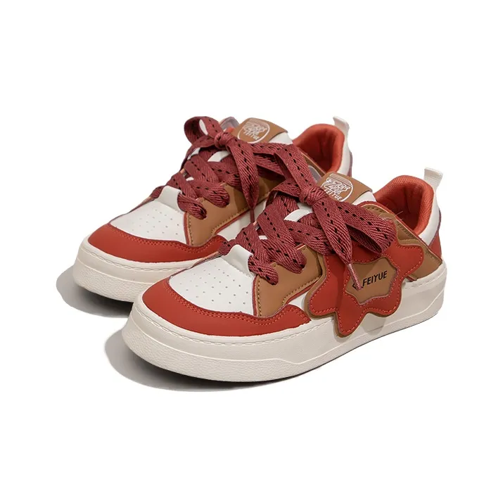 Feiyue Anti-Slip And Wear-Resistant Height Increasing Low-Top Skateboard Shoes Women's Beige/Brown/Orange Red-4
