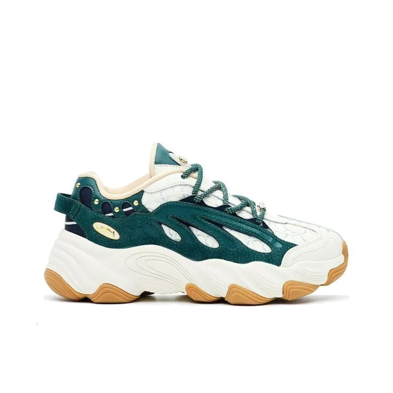 LI-NING 1990 Cushioning Anti-Slip And Wear-Resistant Low-Top Casual Shoes Women's Pine Dark Green-1