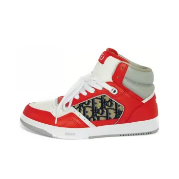 DIOR B27 High Red Gray And White Smooth Calfskin With Beige And Black DIOR Oblique Jacquard