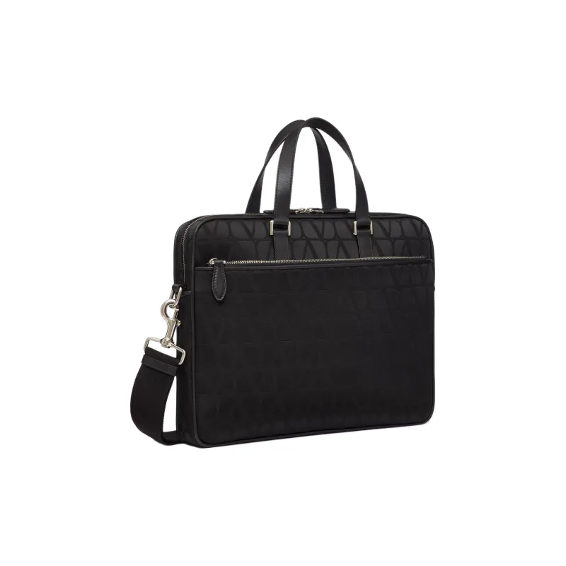 Valentino Calfskin Detail Briefcase, Shoulder Bag, Crossbody Bag, Handbag Men's Black-1