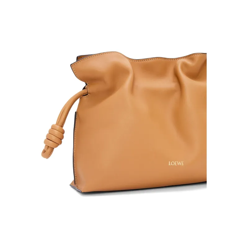 LOEWE Flamenco Napa Calf Leather Clutch Shoulder Bag Women's Desert-4