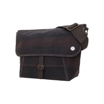 Manhattan Portage Wax Treated Canvas Messenger Bag Shoulder Bag Crossbody Bag Unisex Plaid Dark Brown